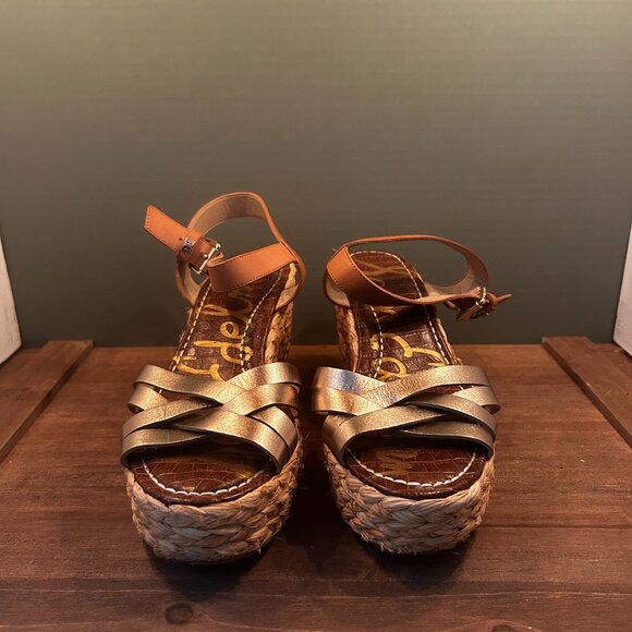 Sam Edelman Womens Wedge Wicker Platform Gold Sandals Size 9.5 - Picture 2 of 10